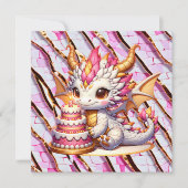 Cute Pink and Gold Dragon Girl's Birthday Party Kaart (Voorkant)