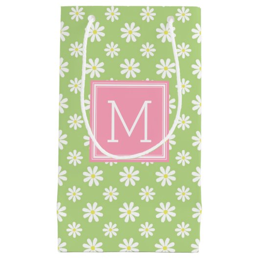 Cute Pink and Green Daisies Pattern Personalized Klein Cadeauzakje (Voorkant)