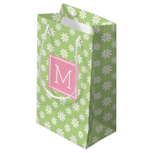 Cute Pink and Green Daisies Pattern Personalized Klein Cadeauzakje (Voorkant Gekanteld)