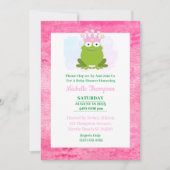Cute Pink and Green Frog Baby shower Invitation Kaart (Voorkant)