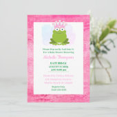 Cute Pink and Green Frog Baby shower Invitation Kaart (Staand voorkant)