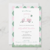 Cute Pink And Green Golf Theme Baby Girl Shower Kaart (Voorkant)