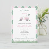 Cute Pink And Green Golf Theme Baby Girl Shower Kaart (Staand voorkant)