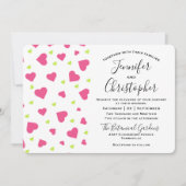 Cute Pink and Green Hearts Pattern Wedding Kaart (Voorkant)