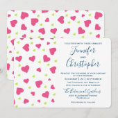 Cute Pink and Green Hearts Pattern Wedding Kaart (Voorkant / Achterkant)