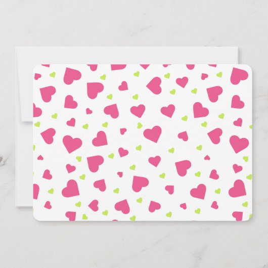 Cute Pink and Green Hearts Pattern Wedding Kaart (Achterkant)