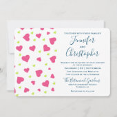 Cute Pink and Green Hearts Pattern Wedding Kaart (Voorkant)