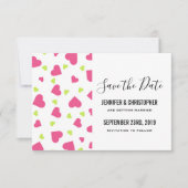 Cute Pink and Green Hearts Pattern Wedding Save The Date (Voorkant)