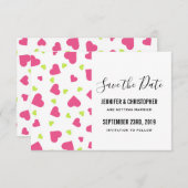 Cute Pink and Green Hearts Pattern Wedding Save The Date (Voorkant / Achterkant)