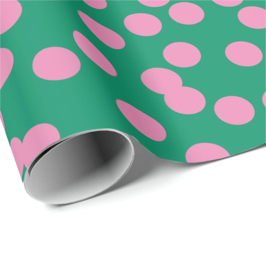 Cute Pink and Green Stippen and Spots Pattern Cadeaupapier (Rol Hoek)