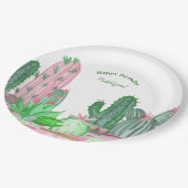 Cute Pink and Green Waterverf Cactus Birthday Pap Papieren Bordje (Gekanteld)