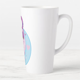 CUTE PINK AND PURPLE CAT IN A SKY CIRCLE WITH HEAR LATTE MOK