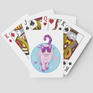 CUTE PINK AND PURPLE CAT IN A SKY CIRCLE WITH HEAR POKERKAARTEN