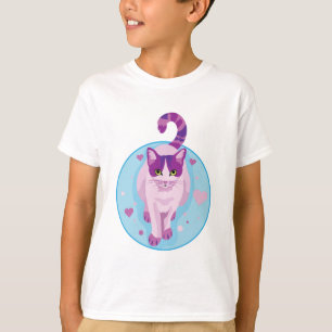 CUTE PINK AND PURPLE CAT IN A SKY CIRCLE WITH HEAR T-SHIRT