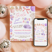 Cute Pink and Purple Slumber Party Birthday Kaart
