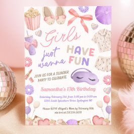 Cute Pink and Purple Slumber Party Birthday Kaart