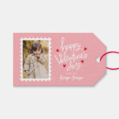 Cute Pink and Red Hearts Photo Valentijnsdag Cadeaulabel (Voorkant (Horizontaal))