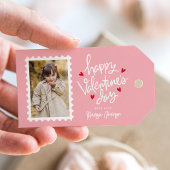 Cute Pink and Red Hearts Photo Valentijnsdag Cadeaulabel