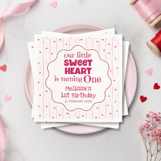 Cute Pink and Red Little SweetHeart Turning One Servet