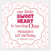 Cute Pink and Red Little SweetHeart Turning One Vierkante Sticker (Voorkant)