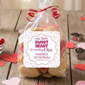 Cute Pink and Red Little SweetHeart Turning One Vierkante Sticker