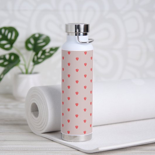 Cute Pink And Red Strawberry Pattern Water Bottle. Waterfles (Yoga)