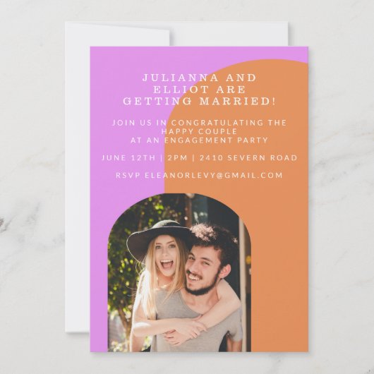 Cute Pink and Sinaasappel Retro Photo Engagement P Kaart (Voorkant)