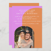 Cute Pink and Sinaasappel Retro Photo Engagement P Kaart (Voorkant / Achterkant)