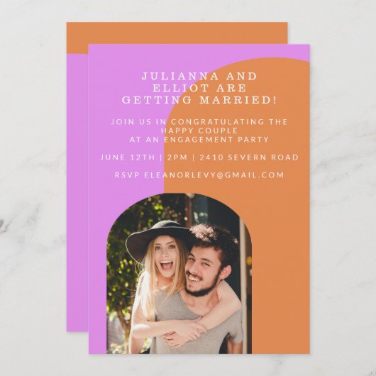 Cute Pink and Sinaasappel Retro Photo Engagement P Kaart (Voorkant / Achterkant)