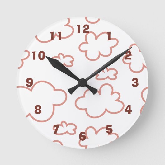 Cute Pink and White Clouds Acrylic Wall Clock Ronde Klok (Voorkant)