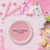 Cute Pink and White Gingham Birthday Party Papieren Bordje (Feest)