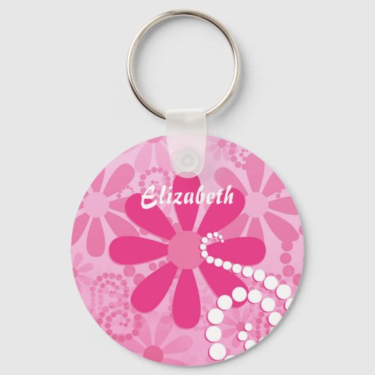 Cute Pink and White Girly Flowers Daisy Pattern Sleutelhanger (Voorkant)