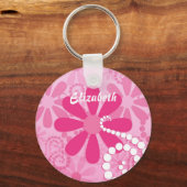 Cute Pink and White Girly Flowers Daisy Pattern Sleutelhanger (Voorkant)