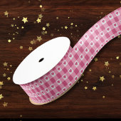 Cute Pink And White Heart Gingham Buffalo Plaid   Grosgrain Lint