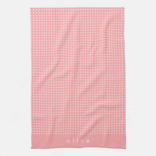 Cute Pink and White Polka Dots Cottcore Name Theedoek (Verticaal)