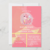 Cute Pink and Yellow Dinosaur Girl Baby shower Kaart (Voorkant)