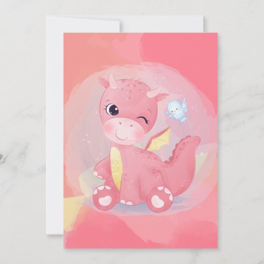 Cute Pink and Yellow Dinosaur Girl Baby shower Kaart (Achterkant)