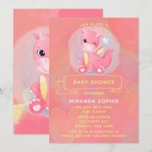 Cute Pink and Yellow Dinosaur Girl Baby shower