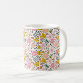Cute Pink and Yellow Floral Pattern Koffiemok (Voorkant rechts)