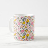 Cute Pink and Yellow Floral Pattern Koffiemok (Voorkant links)
