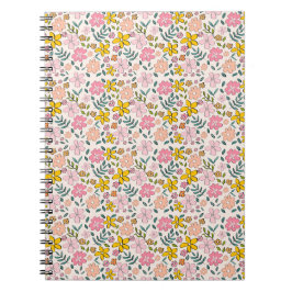 Cute Pink and Yellow Floral Pattern Notitieboek