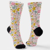 Cute Pink and Yellow Floral Pattern Sokken (Gebogen)