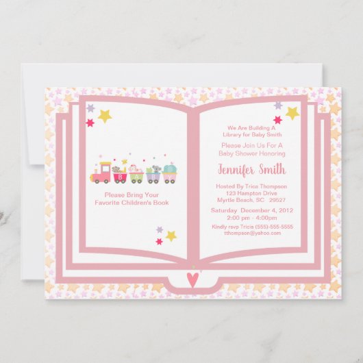 Cute Pink Animal Train Book Theme Baby shower Kaart (Voorkant)