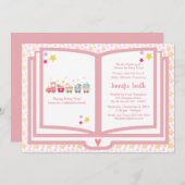 Cute Pink Animal Train Book Theme Baby shower Kaart (Voorkant / Achterkant)