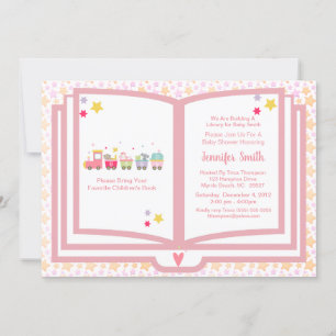 Cute Pink Animal Train Book Theme Baby shower Kaart