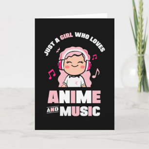 Cute Pink Anime Girl   voor Anime & Music Lover Kaart