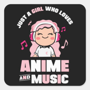 Cute Pink Anime Girl voor Anime & Music Lover Vierkante Sticker