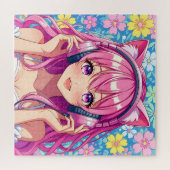 Cute Pink Anime Girl with Headphones Legpuzzel (Horizontaal)