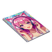 Cute Pink Anime Girl with Headphones Notitieboek (Rechterzijde)