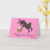Cute Pink Ant and Cupcake Birthday Card Kaart (Gele Bloem)